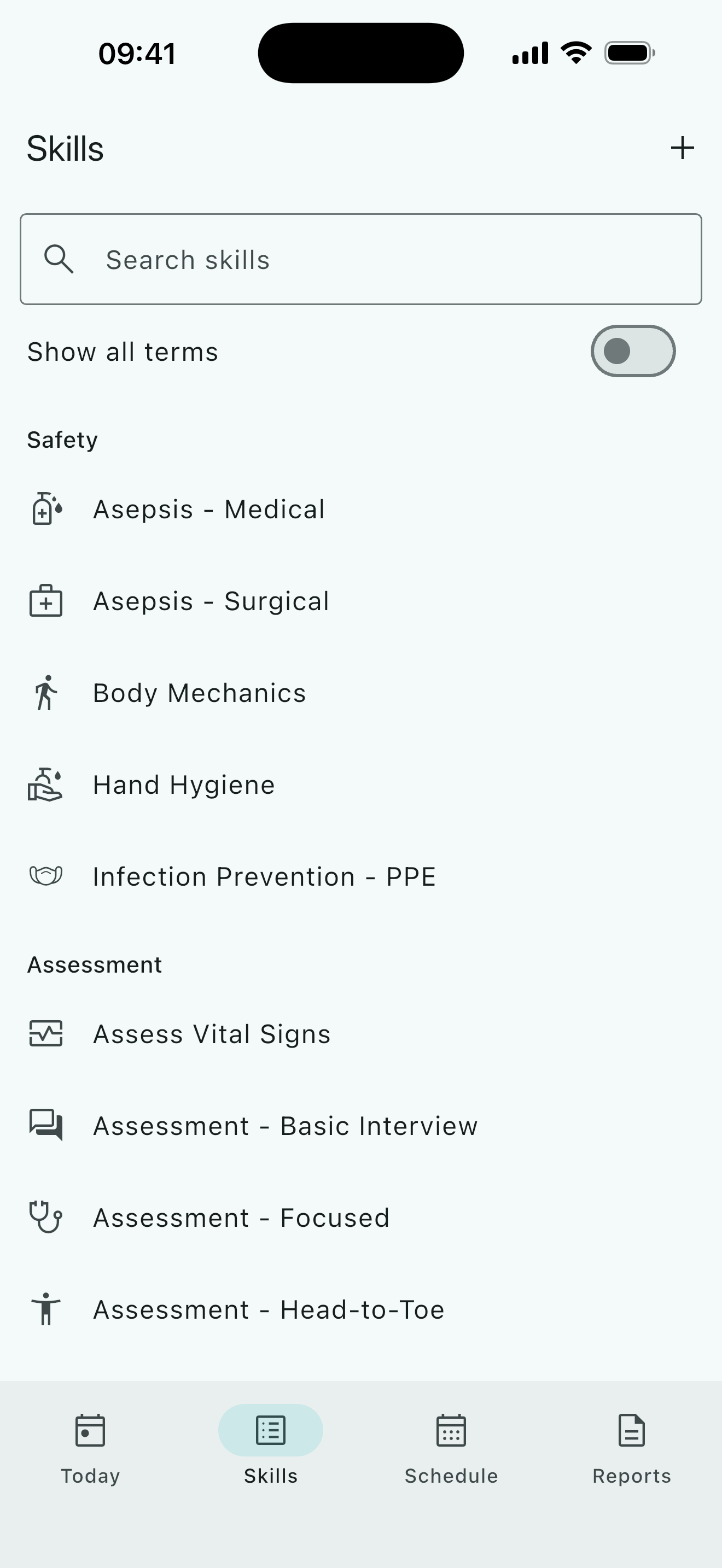 Instructor skills screen