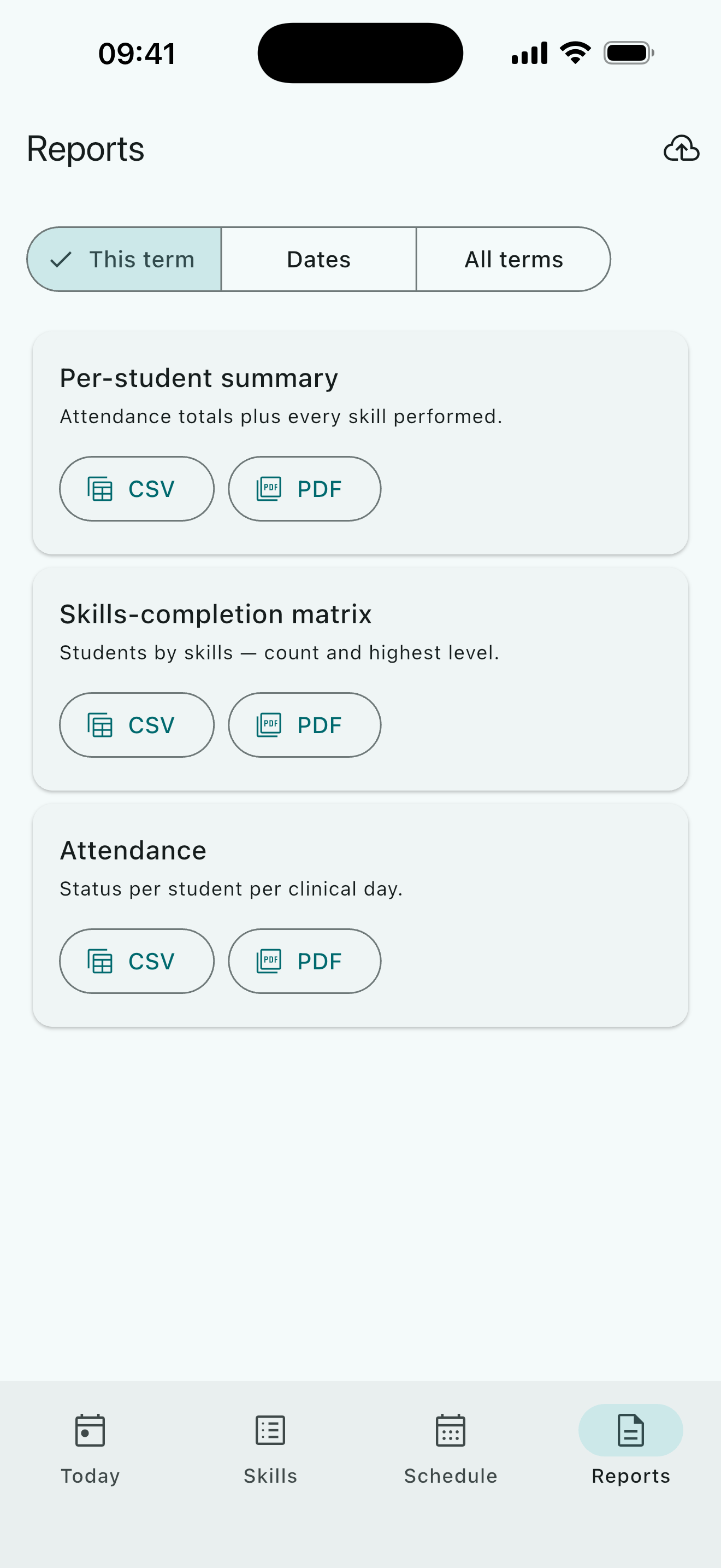 Instructor reports screen