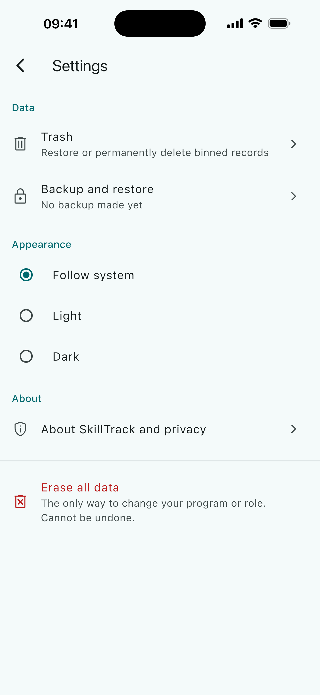 Instructor settings screen