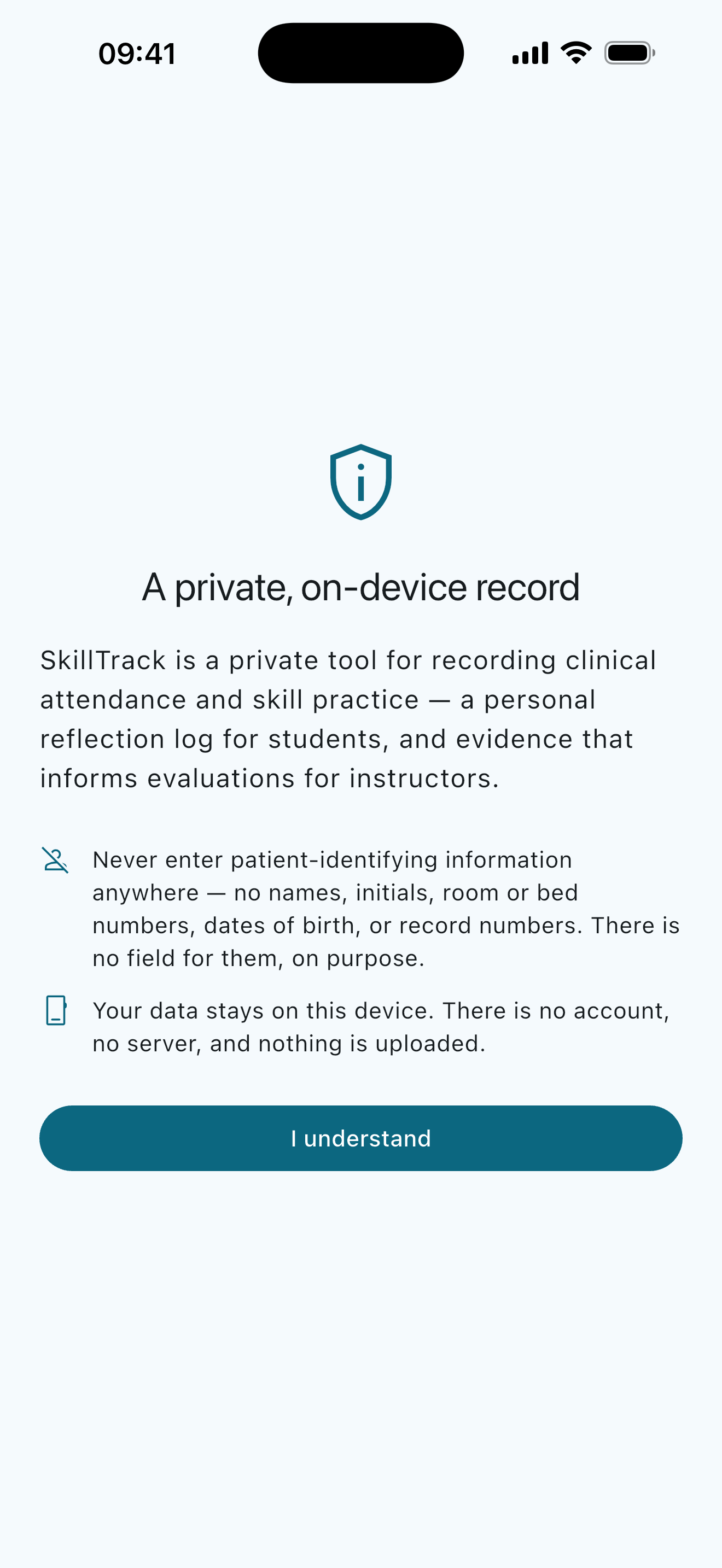 SkillTrack overview screen