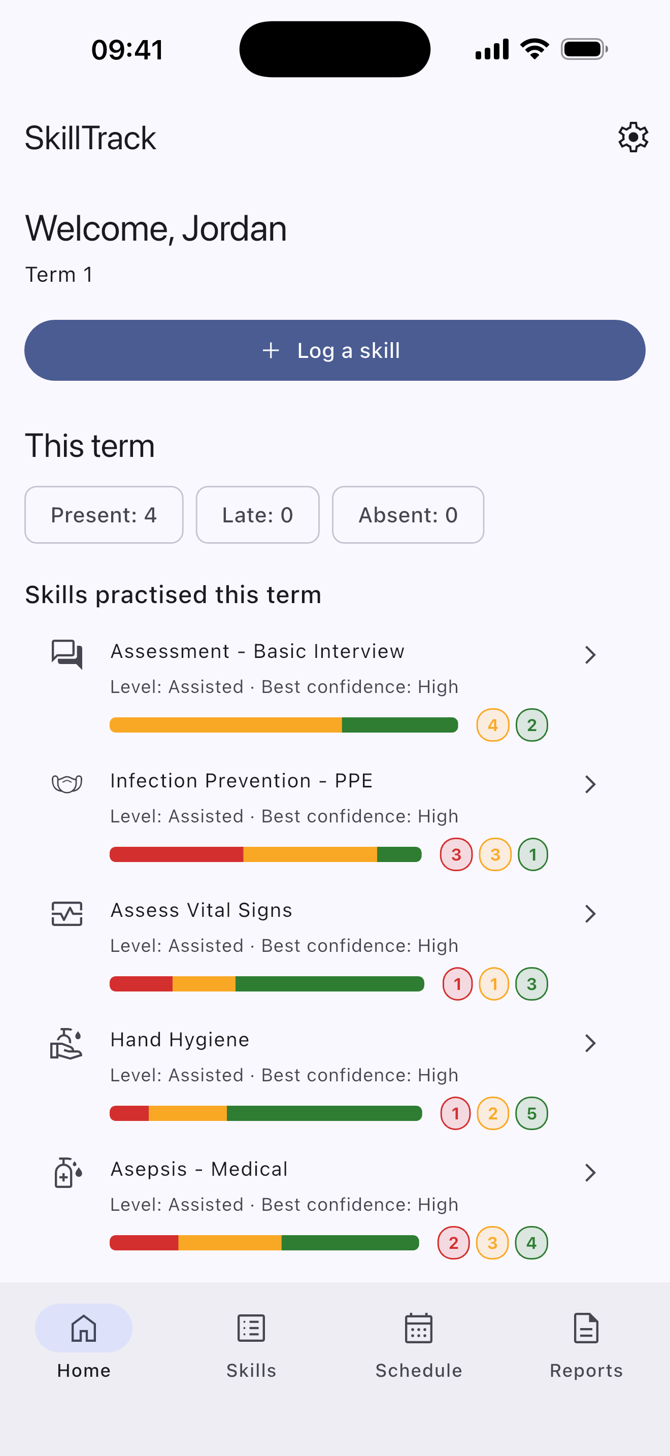 Student home screen